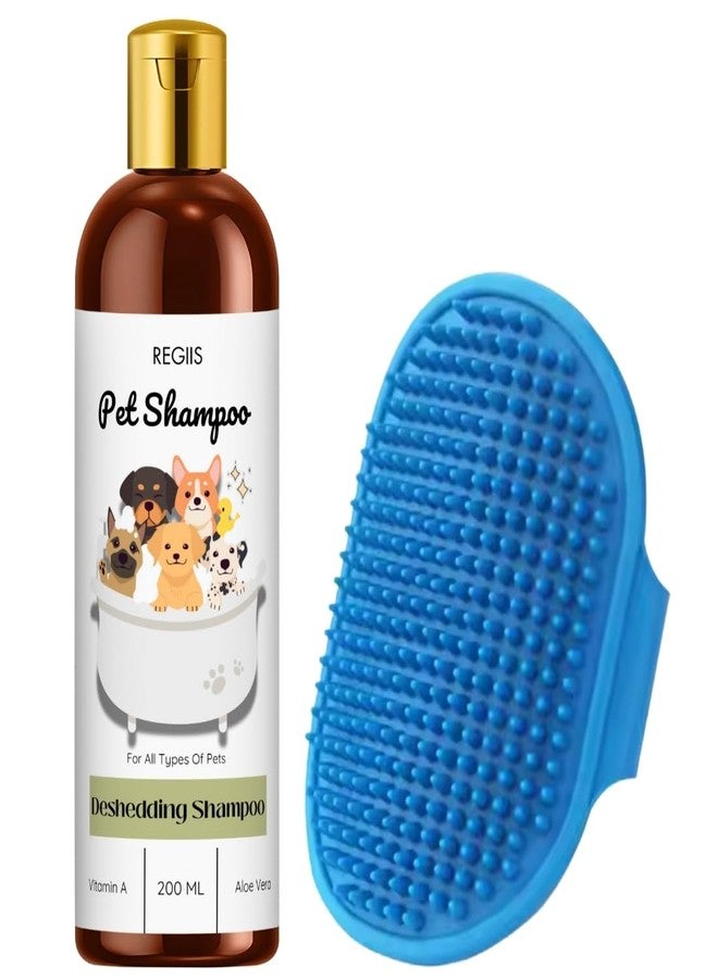 REGIIS Pet Shampoo Deshedding Formula with Vitamin A and Aloe Vera, 200 ML, Blue Grooming Brush, for All Types of Pets(2 Pack) - Image 1